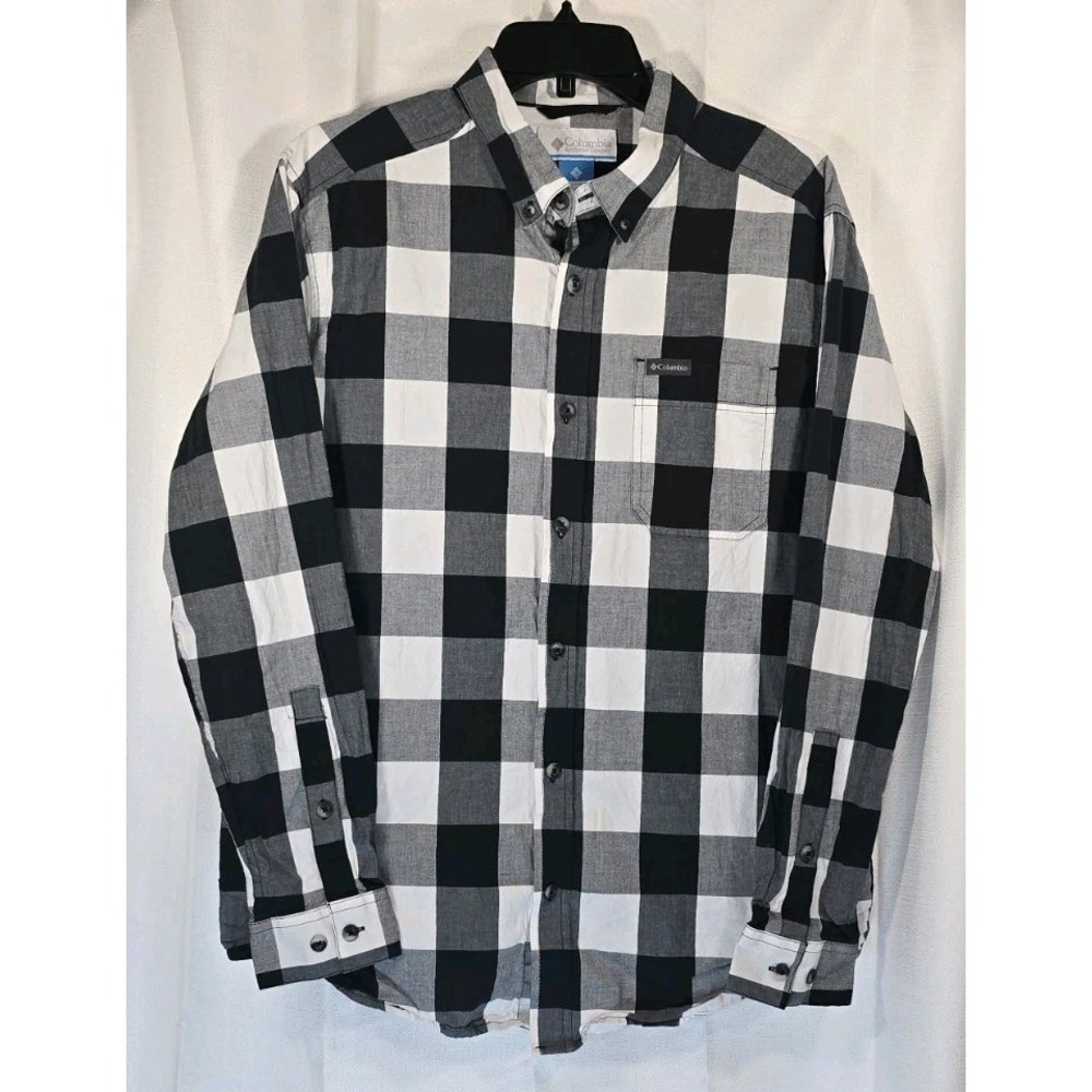 Columbia Mens Buffalo Plaid Button Down Shirt Black White‎ Long Sleeve Medium